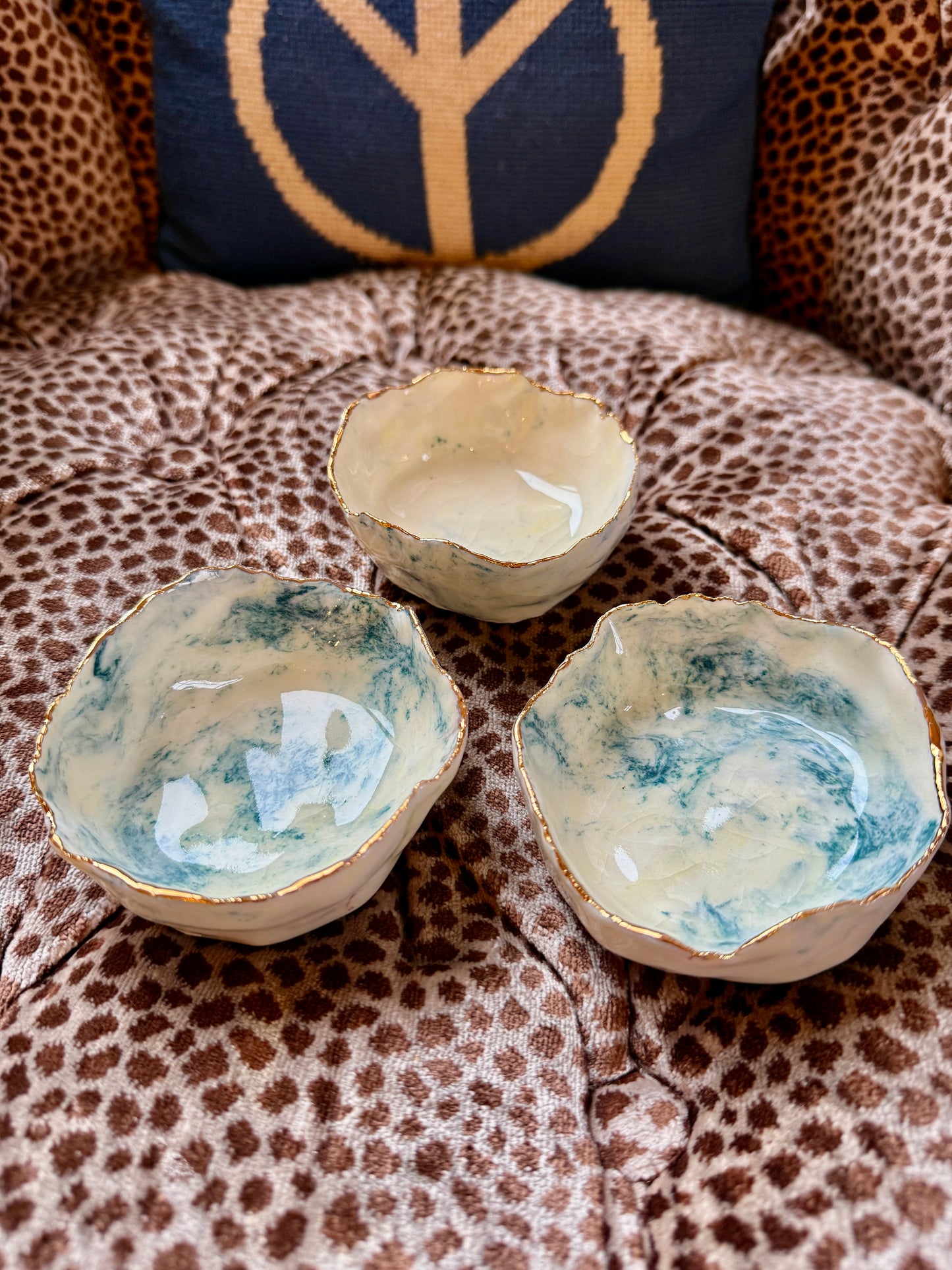 Marbleised pots x 3 - blue