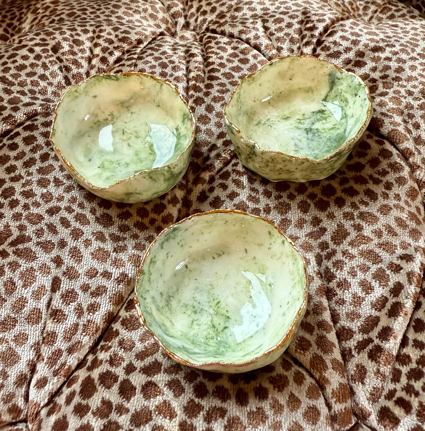 Marbleised pots x 3 - green